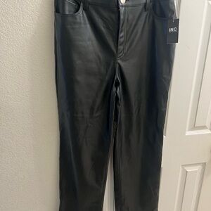 INC International Concepts Black Faux Leather Straight Leg Pants